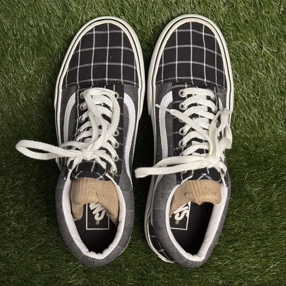 Vans Old Skool Platform Womens Size 8.5 Black White Plaid Skate Shoes Sneakers